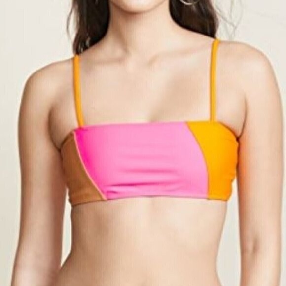 Ellejay Lauren Pink Orange Color Block Bandeau Bikini Top Size Large NWT - Picture 7 of 8